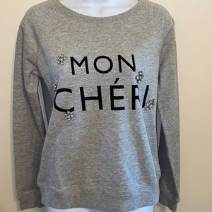 Mango Mon Cheri gray rhinestone pullover sweatshirt size s
